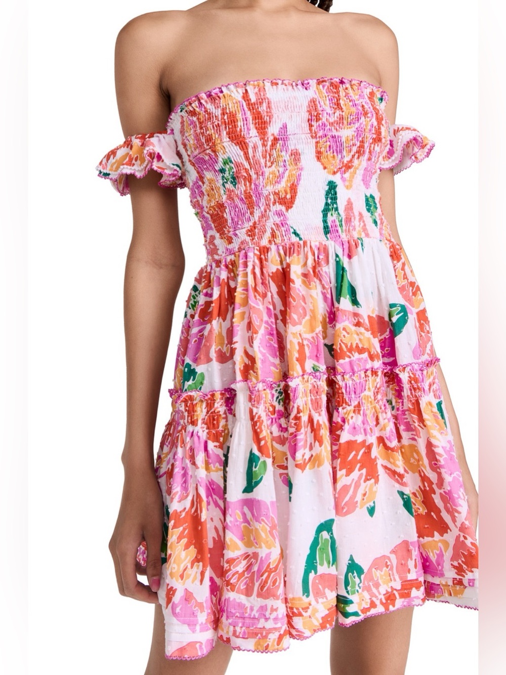 Poupette St Barth Floral Off The Shoulder Colorful Mini Dress Sz M